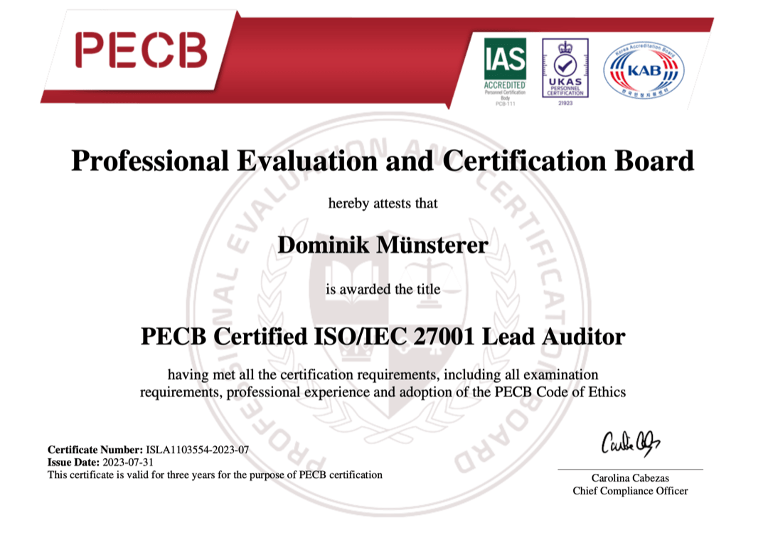 Hintergrund PECB Zertifizierung als ISO 27001 Lead Auditor